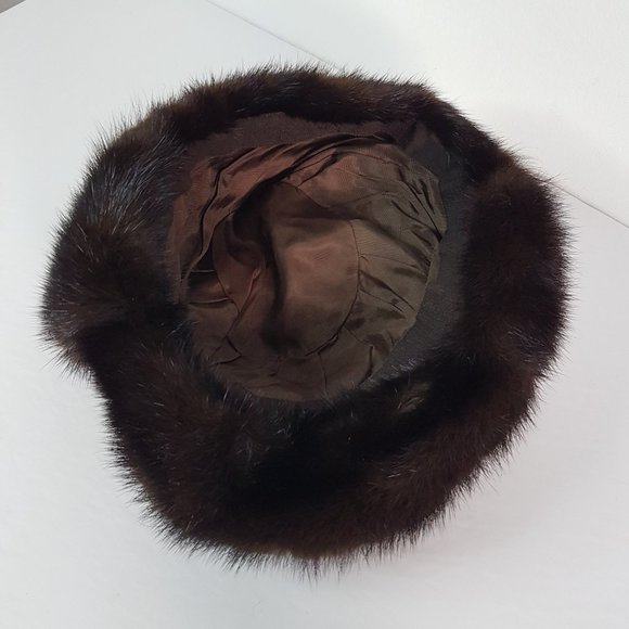 Vintage Dark Brown Mink Suede Fur Aviator Hat, Real Fur Trapper Hat - Picture 10 of 10